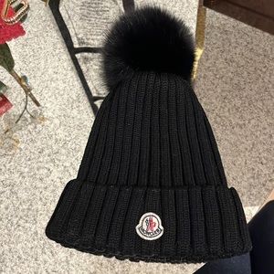 Moncler black beanie with pom pom